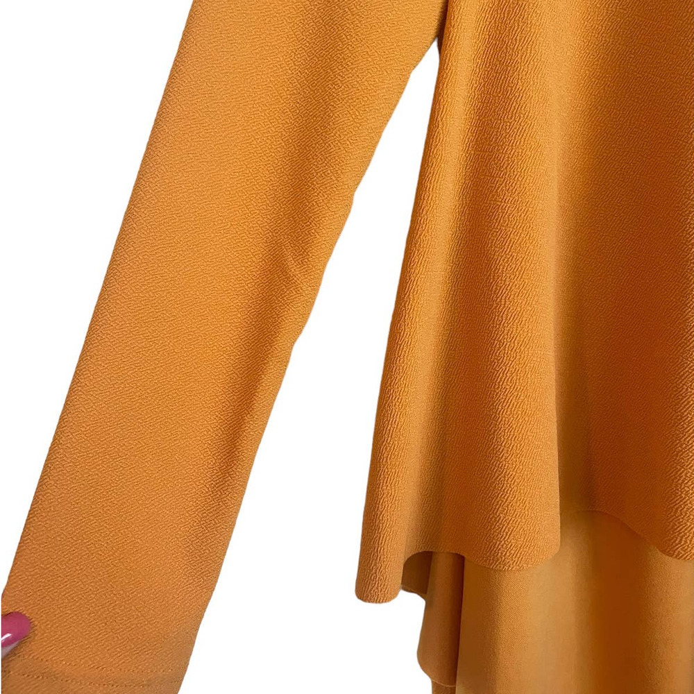 Shein Top Women Size 6 Orange Crew Neck Long Sleeve Tiered Belted Pullover - Picture 6 of 11